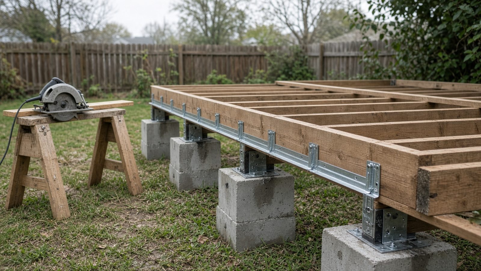 Deck framing in progress
